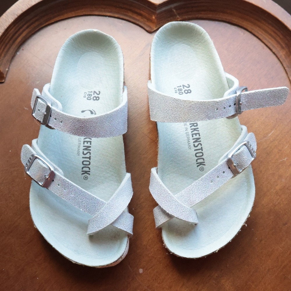 Birkenstock Franca Kids Iridescent White Crisscross Sandals Size C10